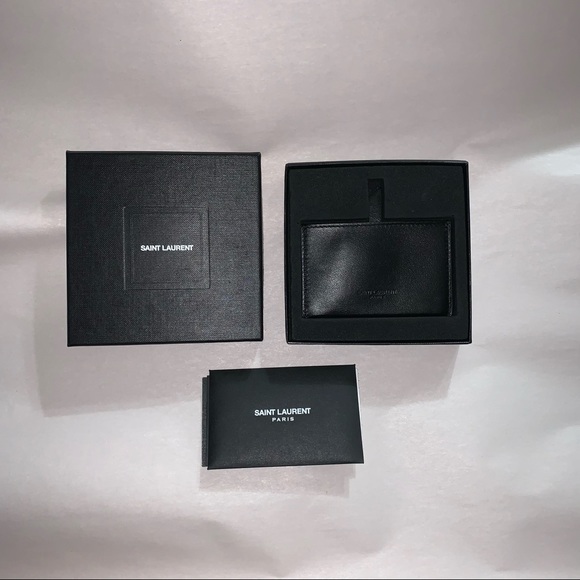 MINT IN BOX black calfskin SAINT LAURENT card slip case w/chromium plated mirror - Picture 6 of 6